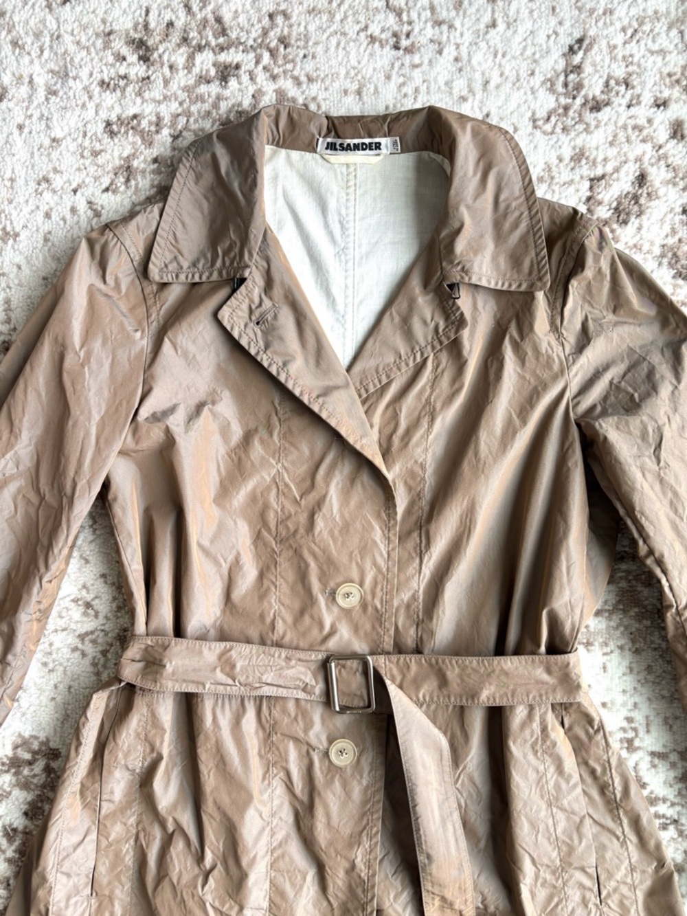 JIL SANDER Taupe Belted Long Trench Coat - Picture 2 of 9